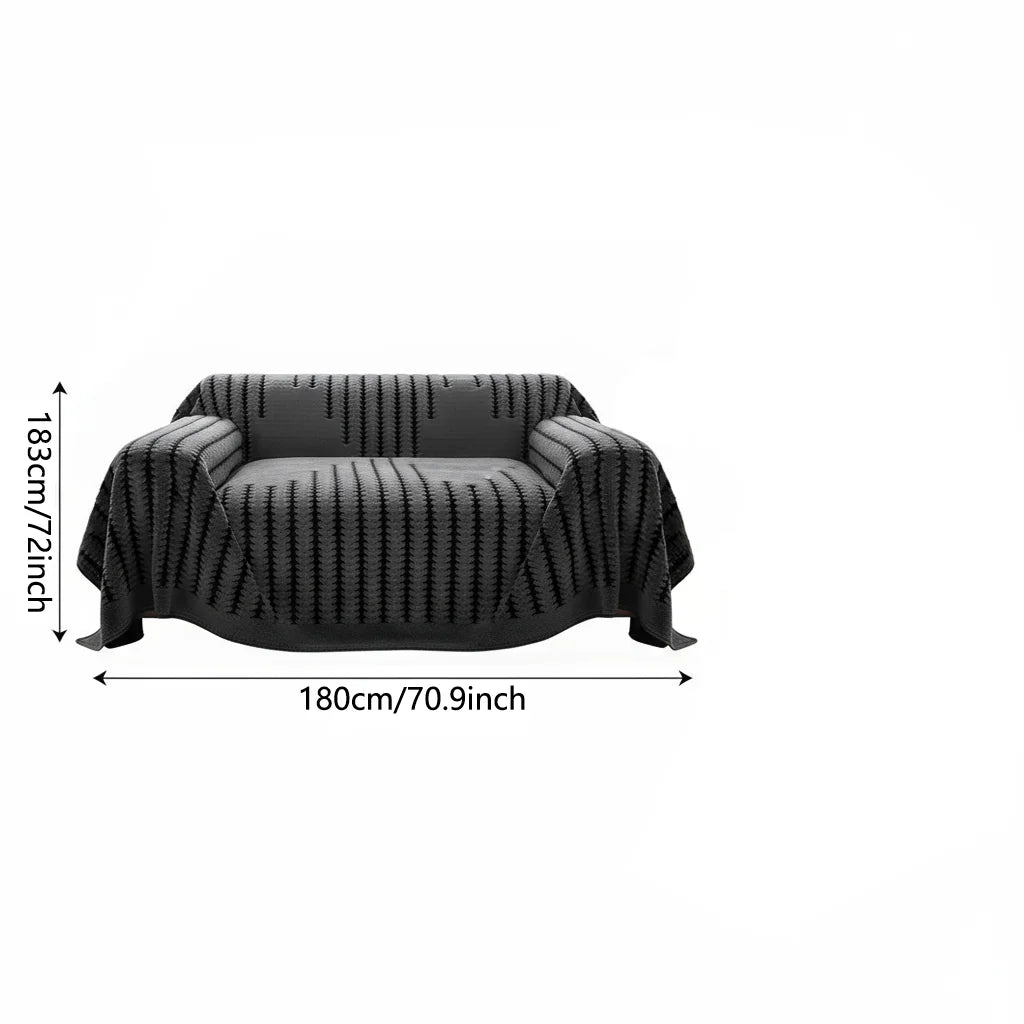 Dark Gray Black Striped Sofa Towel Simple Bohemian Style One-Piece Sofa Cover Cloth Living Room Home Decor