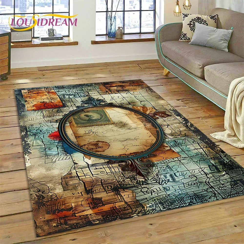 3D Ancient Nautical Chart World Map Compass Carpet Rug for Bedroom Living Room Sofa Decoration,Child Game Large Decor Floor Mat