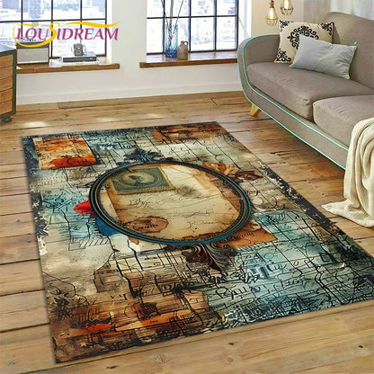 3D Ancient Nautical Chart World Map Compass Carpet Rug for Bedroom Living Room Sofa Decoration,Child Game Large Decor Floor Mat