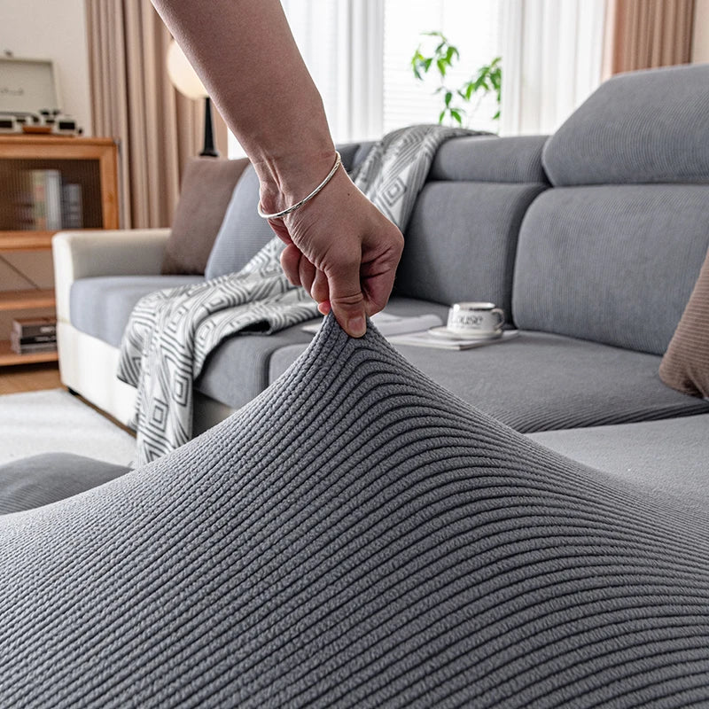 Jacquard Sofa Slipcover Ribbed Pattern Seat Cushion Cover Elastic Furniture Protector Sofa Covers for Living Room Bedroom 1PC