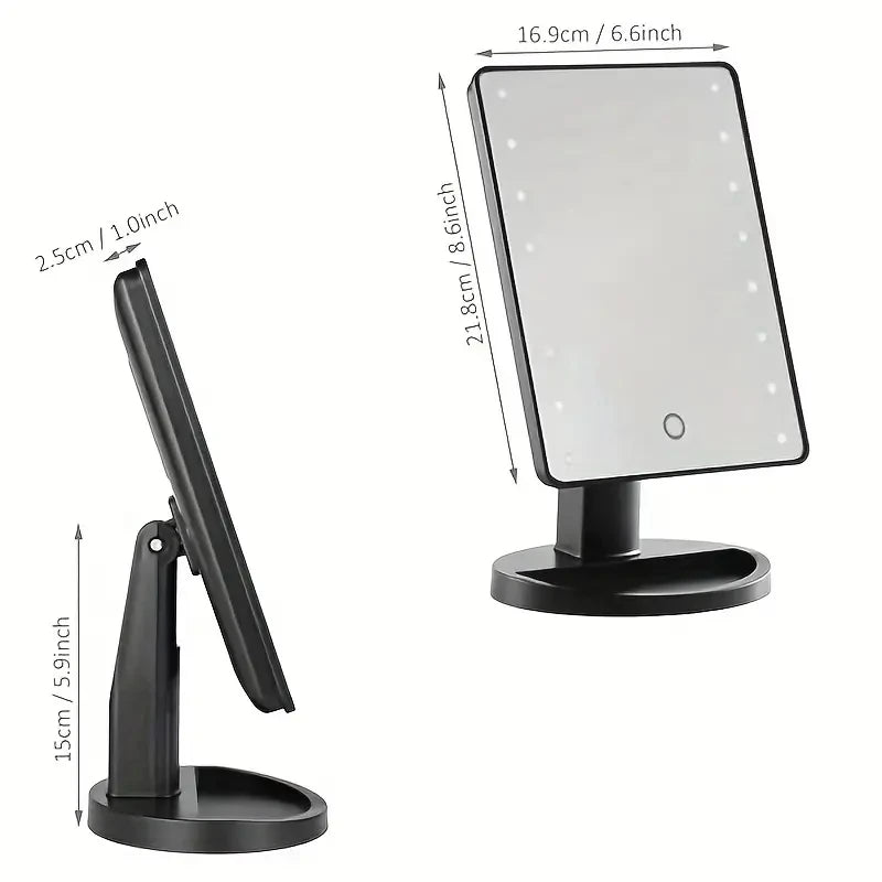 Lighted Vanity Makeup Mirror Rotation LED Mirror Touch Screen Adjusted Brightness Desk USB Dual Supply Bathroom Cosmetic Mirrors