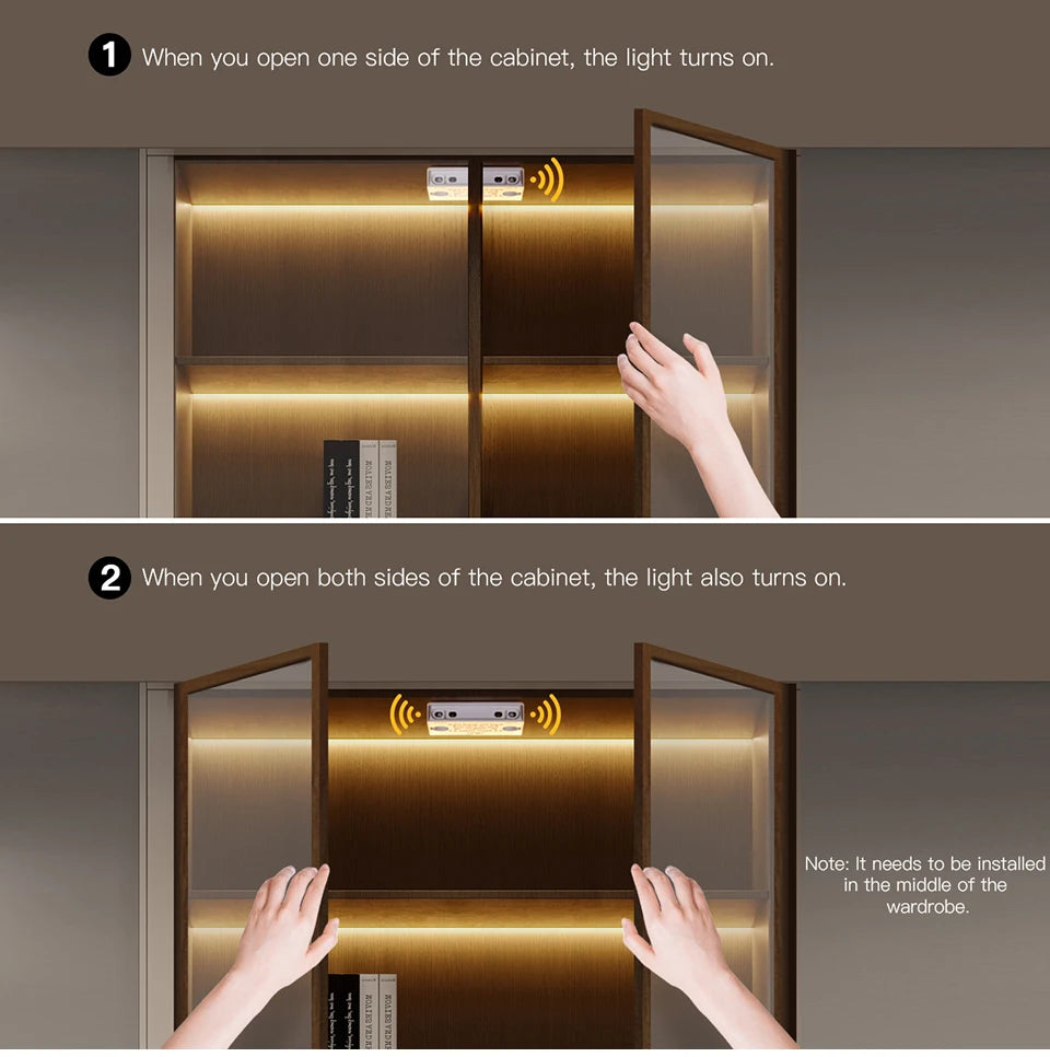 8mm Under Cabinet COB LED Strip Light Smart Door Sensor Switch for Bookcase Showcase Wardrobe  Closet Lighting Decor 1m-5m
