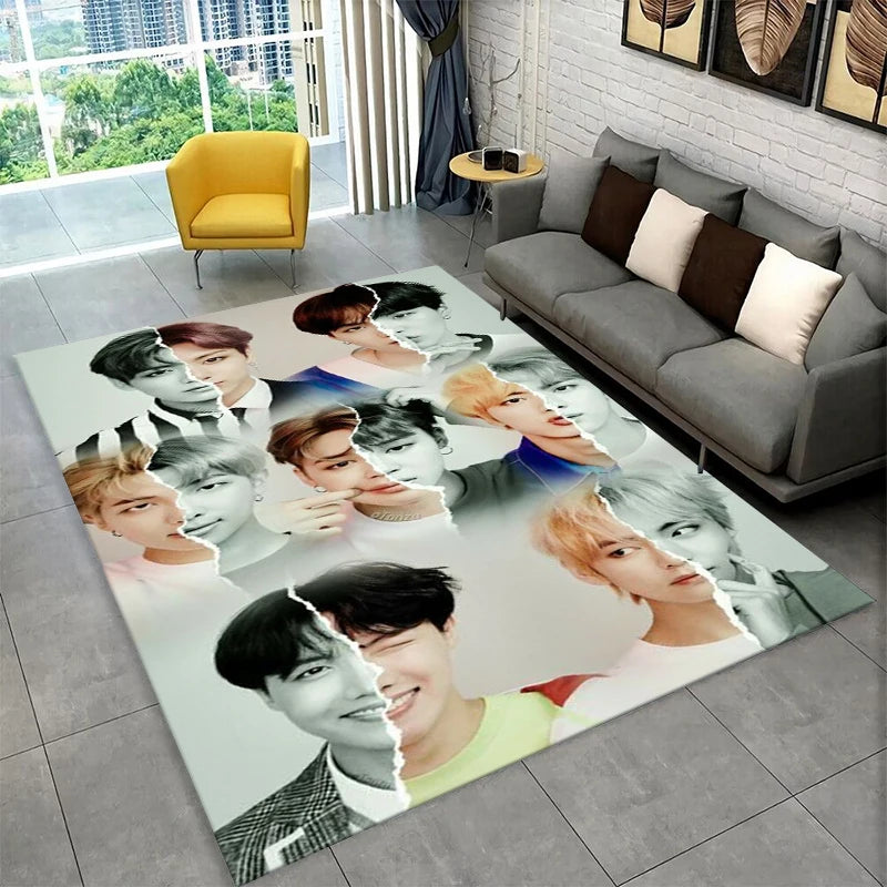 Kpop B-BTS Fashion Group Star Carpet Rug for Playroom Bedroom Living Room Sofa Home Decor,kids Area Rug Non-slip Floor Mat