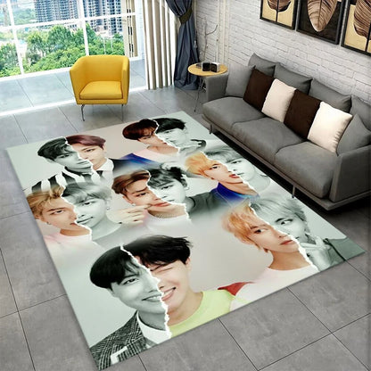 Kpop B-BTS Fashion Group Star Carpet Rug for Playroom Bedroom Living Room Sofa Home Decor,kids Area Rug Non-slip Floor Mat