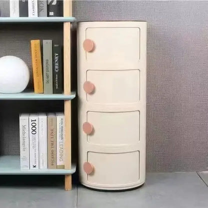 Bedside Table with Drawers Small Round Side Table Storage Cabinet Plastic Side Cabinet Nightstand for Bedroom Living Room