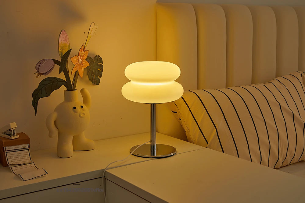 Bedroom bedside lamp creamy style table lamp USB plug tri color dimming living room study atmosphere light