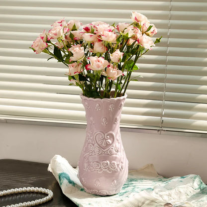 European Retro Relief Rose Ceramic Vase Highend Living Room Decor Desktop Home Decoration Ornaments
