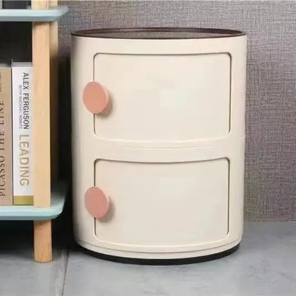 Bedside Table with Drawers Small Round Side Table Storage Cabinet Plastic Side Cabinet Nightstand for Bedroom Living Room