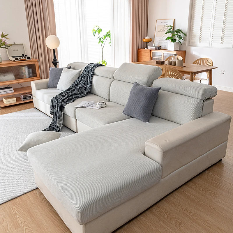 Jacquard Sofa Slipcover Ribbed Pattern Seat Cushion Cover Elastic Furniture Protector Sofa Covers for Living Room Bedroom 1PC