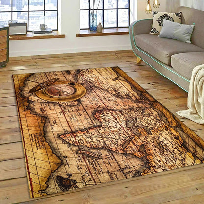 3D Ancient Nautical Chart World Map Compass Carpet Rug for Bedroom Living Room Sofa Decoration,Child Game Large Decor Floor Mat