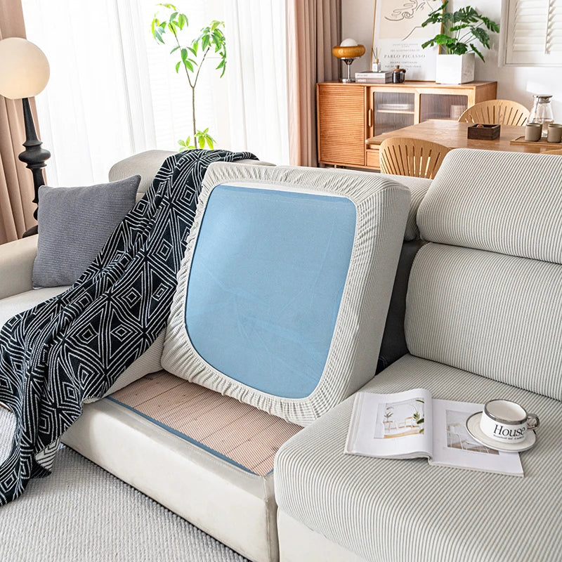 Jacquard Sofa Slipcover Ribbed Pattern Seat Cushion Cover Elastic Furniture Protector Sofa Covers for Living Room Bedroom 1PC