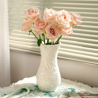 European Retro Relief Rose Ceramic Vase Highend Living Room Decor Desktop Home Decoration Ornaments