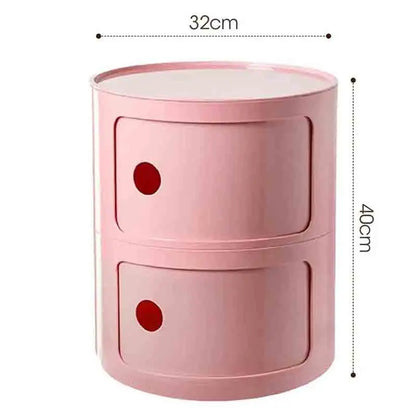 Bedside Table with Drawers Small Round Side Table Storage Cabinet Plastic Side Cabinet Nightstand for Bedroom Living Room