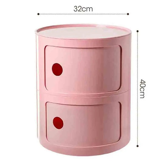 Bedside Table with Drawers Small Round Side Table Storage Cabinet Plastic Side Cabinet Nightstand for Bedroom Living Room
