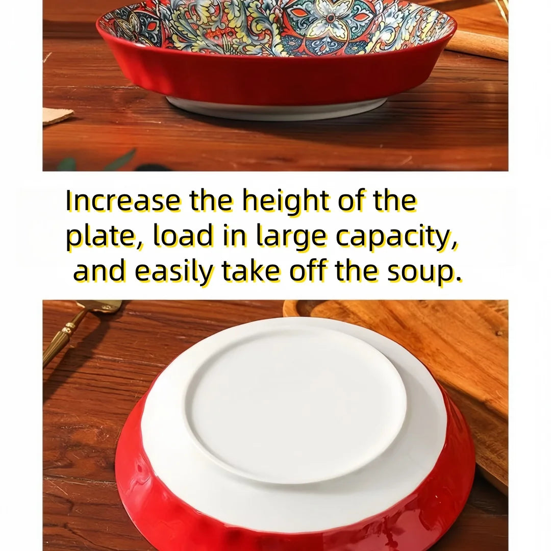 Bohemian Mandala Ceramic Plates 4Pcs 8Inch Deep Dinner Plates Microwave Dishwasher Safe Colorful for Kitchen Dining Gift