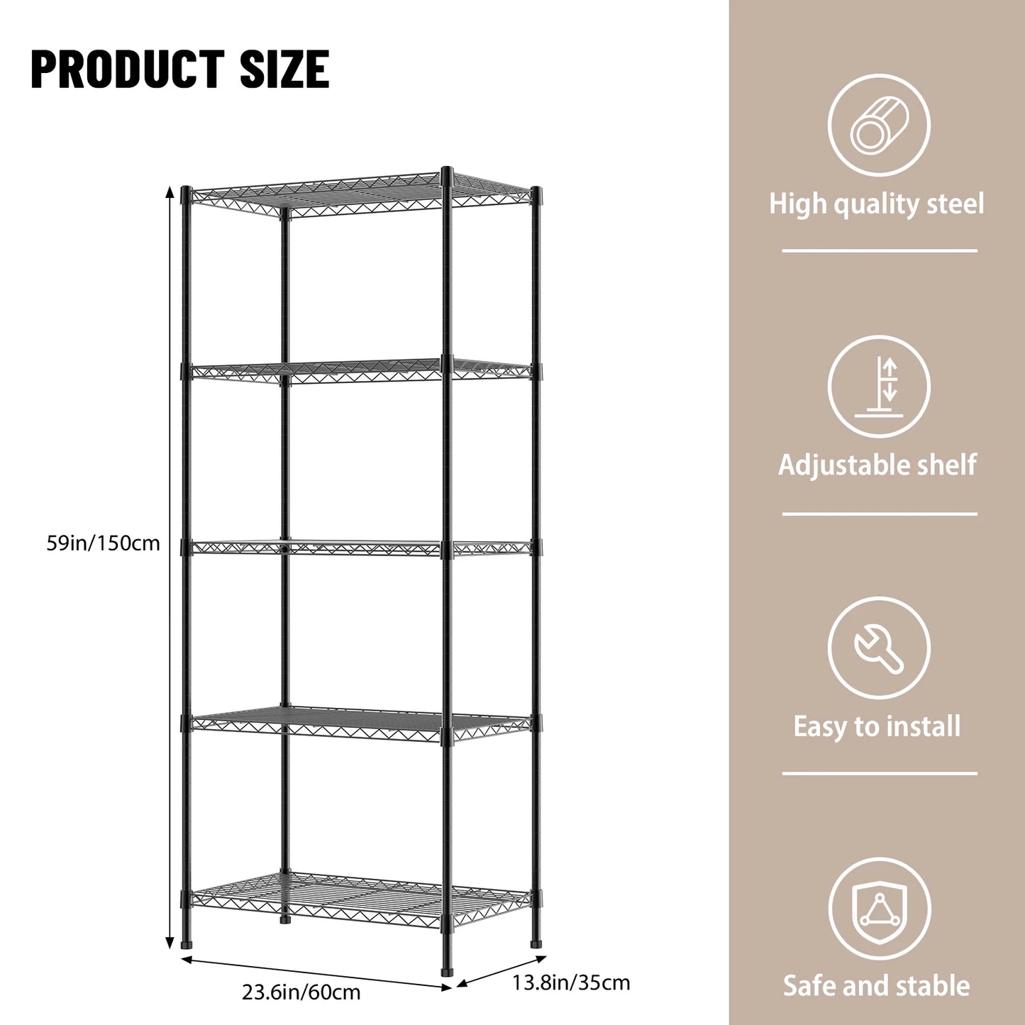 3/4/5 Tier Heavy Duty Shelving Units, Adjustable Metal Wire Storage Rack for Kitchen Garage Pantry Living Room Warehouse
