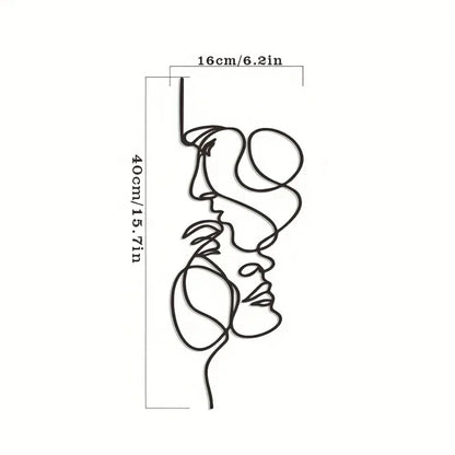 1pc Metal Wall Art Minimalist - Facial Line Wall Decor, Abstract Black Iron Sculpture for Modern Home Hanging Decor