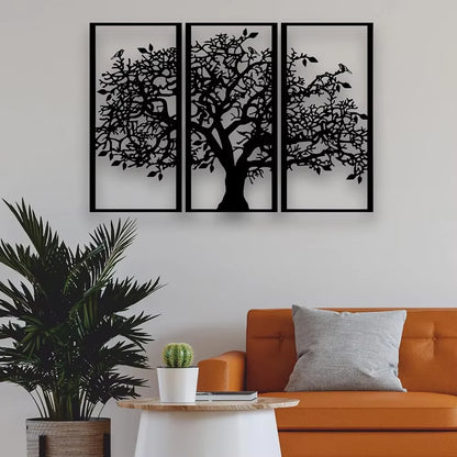 3Pcs Family Tree Metal Wall Decor – Tree of Life Iron Art. Modern 3D Wall Art for Home, Bedroom, and Living Room Decoration.