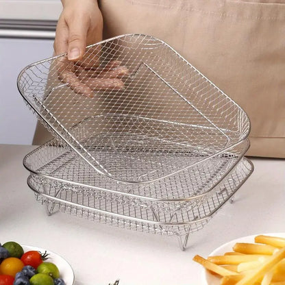 3-piece Stainless Steel Air Fryer Accessory Set - Square Fries and Grilling Rack for Kitchen Dining, Air Fryer Rack