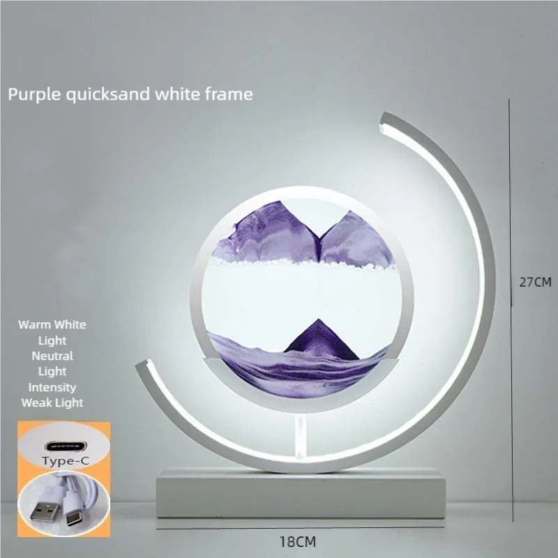 LED Moving Sand Art Table Lamp Quicksand Night Light 3D Sandscape Hourglass Bedside Lamps Flowing Sand Painting Home Decor Gifts