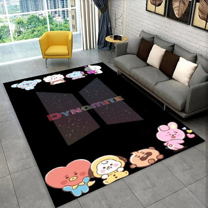 Kpop B-BTS Fashion Group Star Carpet Rug for Playroom Bedroom Living Room Sofa Home Decor,kids Area Rug Non-slip Floor Mat