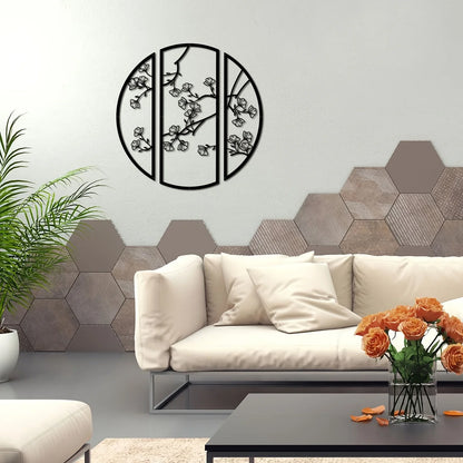 3pcs/set Black Simple Line Round Wall Art Sculpture, Ginkgo Metal Wall Art Decor, Suitable for Bedroom Kitchen Wall Decor