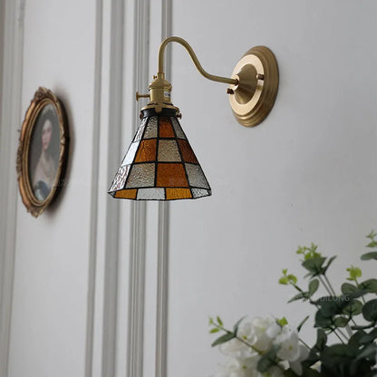 Bedroom headboard Tiffany living room background wall light light luxury Nordic American retro corridor corridor all copper wall