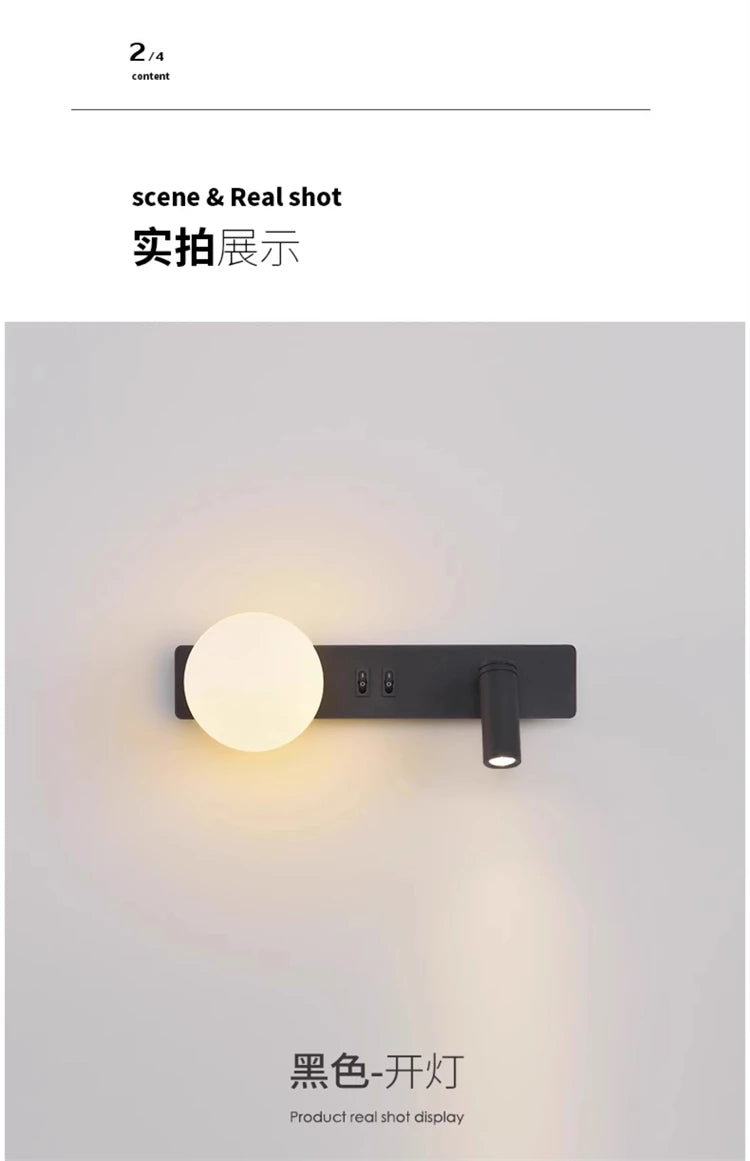 Bedroom Bedhead Reading Light Creative Minimalist LED with Switch Hotel Rooms Study Living Room Background Wall Decorative Light