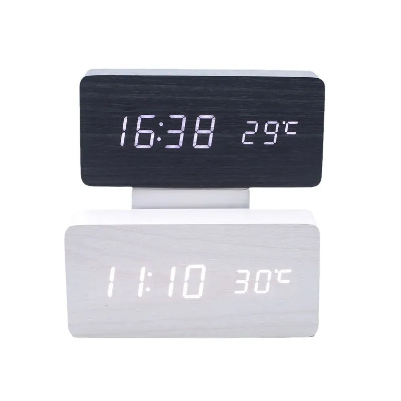 "Retro Wooden Digital Alarm Clock with LED Display & Temperature Sensor, Silent Night Light for Office/Bedroom/Living Room"
