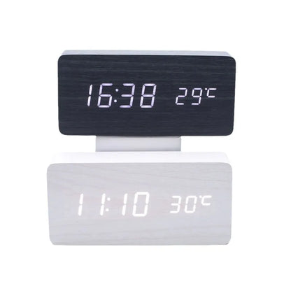 "Retro Wooden Digital Alarm Clock with LED Display & Temperature Sensor, Silent Night Light for Office/Bedroom/Living Room"