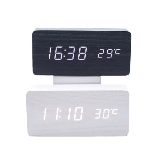 "Retro Wooden Digital Alarm Clock with LED Display & Temperature Sensor, Silent Night Light for Office/Bedroom/Living Room"