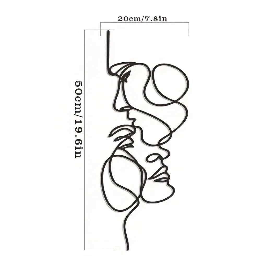 1pc Metal Wall Art Minimalist - Facial Line Wall Decor, Abstract Black Iron Sculpture for Modern Home Hanging Decor