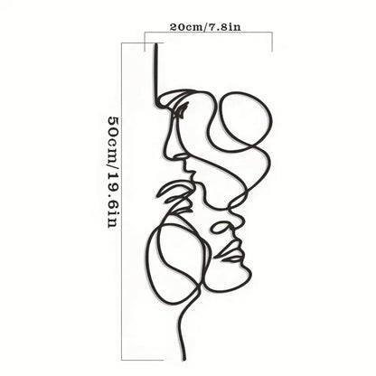 1pc Metal Wall Art Minimalist - Facial Line Wall Decor, Abstract Black Iron Sculpture for Modern Home Hanging Decor