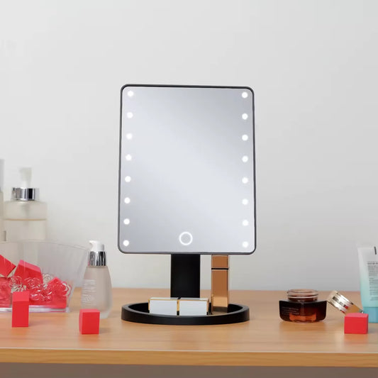 Lighted Vanity Makeup Mirror Rotation LED Mirror Touch Screen Adjusted Brightness Desk USB Dual Supply Bathroom Cosmetic Mirrors