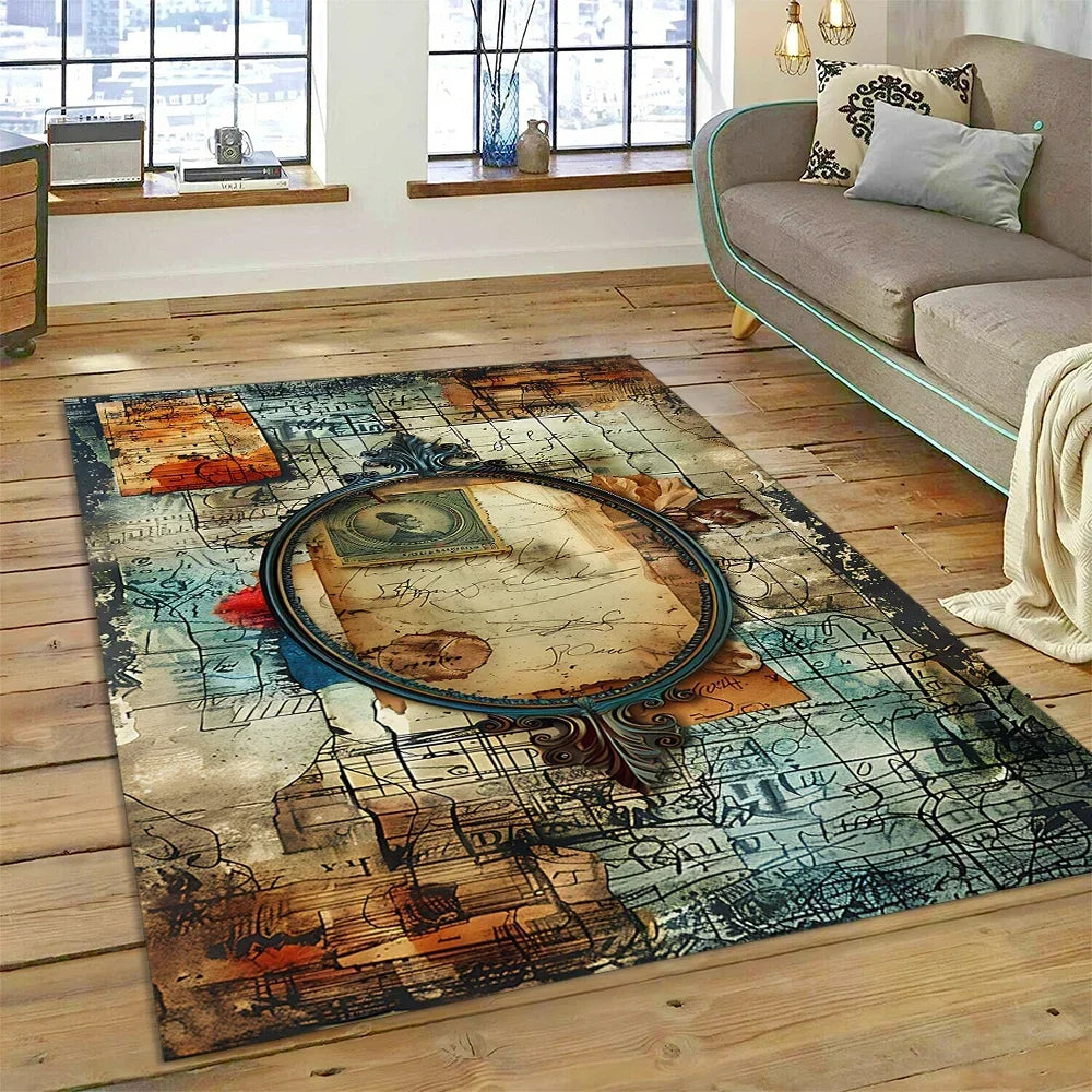 3D Ancient Nautical Chart World Map Compass Carpet Rug for Bedroom Living Room Sofa Decoration,Child Game Large Decor Floor Mat