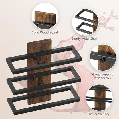 3-Tier Wall Mount Wine Rack,Wall Mounted Wine Bottle Racks for Display and Storage,Hanging Bottle Holder,for Living,Dining Room