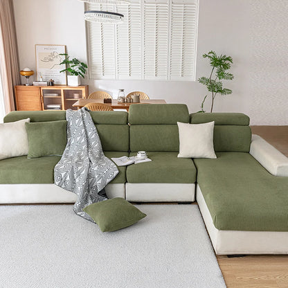 Jacquard Sofa Slipcover Ribbed Pattern Seat Cushion Cover Elastic Furniture Protector Sofa Covers for Living Room Bedroom 1PC