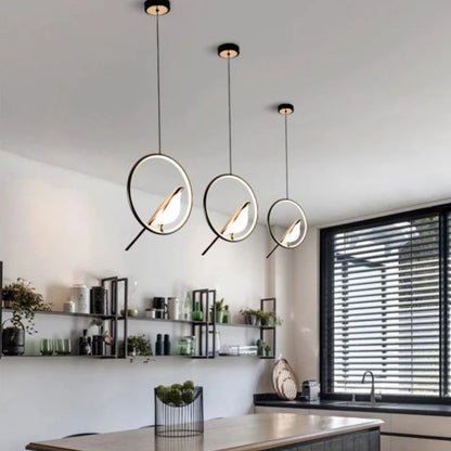 Magpie Pendant Lamp LED Living Room Bedroom Minimalist Elliptical Bedside Chandelier Restaurant Kitchen Circular Lighting Decor