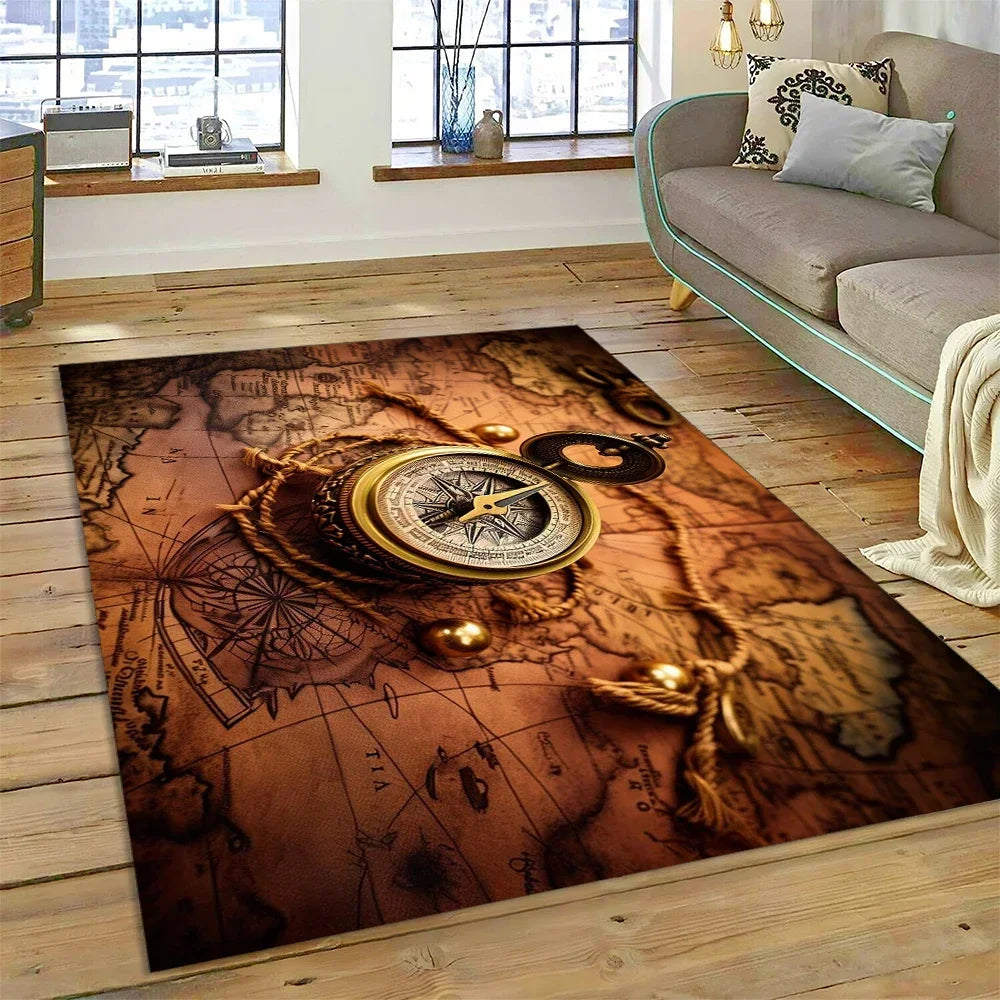 3D Ancient Nautical Chart World Map Compass Carpet Rug for Bedroom Living Room Sofa Decoration,Child Game Large Decor Floor Mat