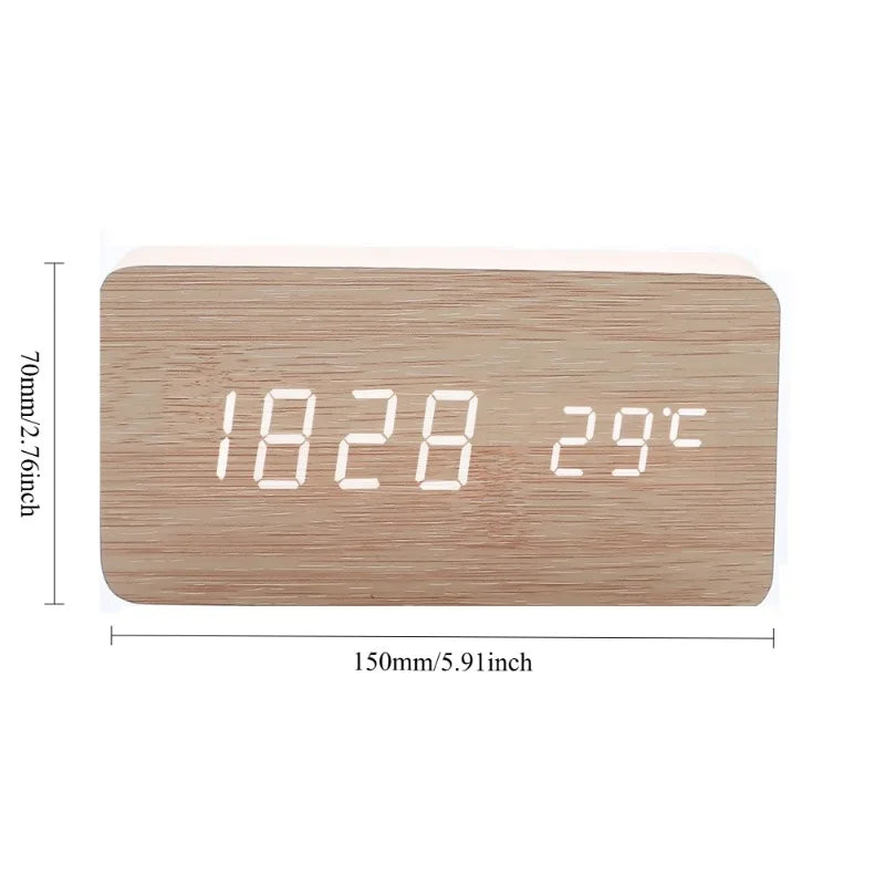 "Retro Wooden Digital Alarm Clock with LED Display & Temperature Sensor, Silent Night Light for Office/Bedroom/Living Room"