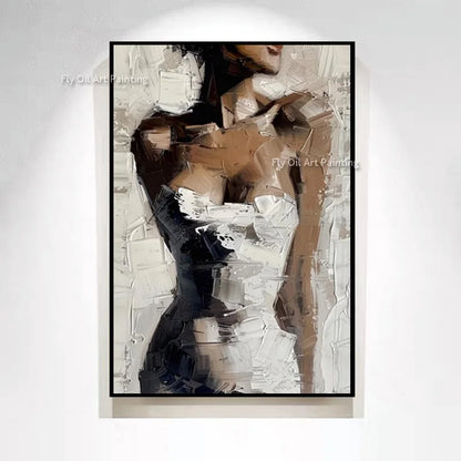 Handmade Black And White Women Portrait Oil Painting On Canvas New Elengance Brown White Sexy Girls Wall Art Decor For Bedroom