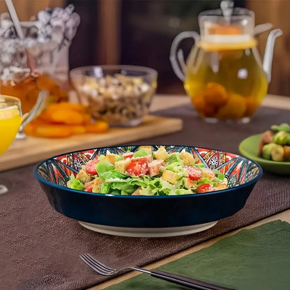 Bohemian Mandala Ceramic Plates 4Pcs 8Inch Deep Dinner Plates Microwave Dishwasher Safe Colorful for Kitchen Dining Gift