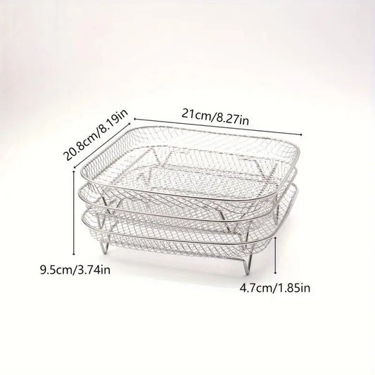 3-piece Stainless Steel Air Fryer Accessory Set - Square Fries and Grilling Rack for Kitchen Dining, Air Fryer Rack