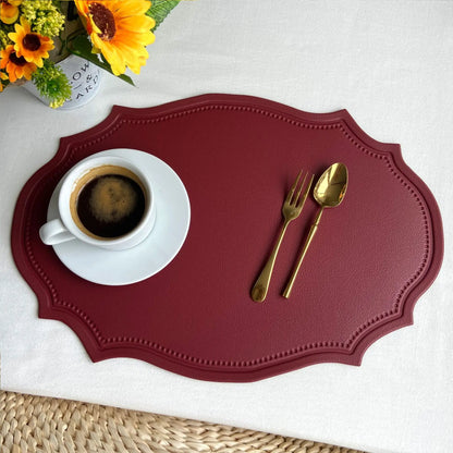 1/4/6PCS Oval Black Gift Placemats Indoor Faux Leather Kitchen Dining Table Pad Luxury Place Mat Tableware Cafe Pad 식탁매트