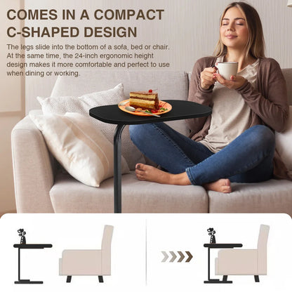 Modern Living C Shaped Sofa Side Table  24 in Tall Portable Corner Table C Shaped End Table for Coffee Drink Snack Living Room