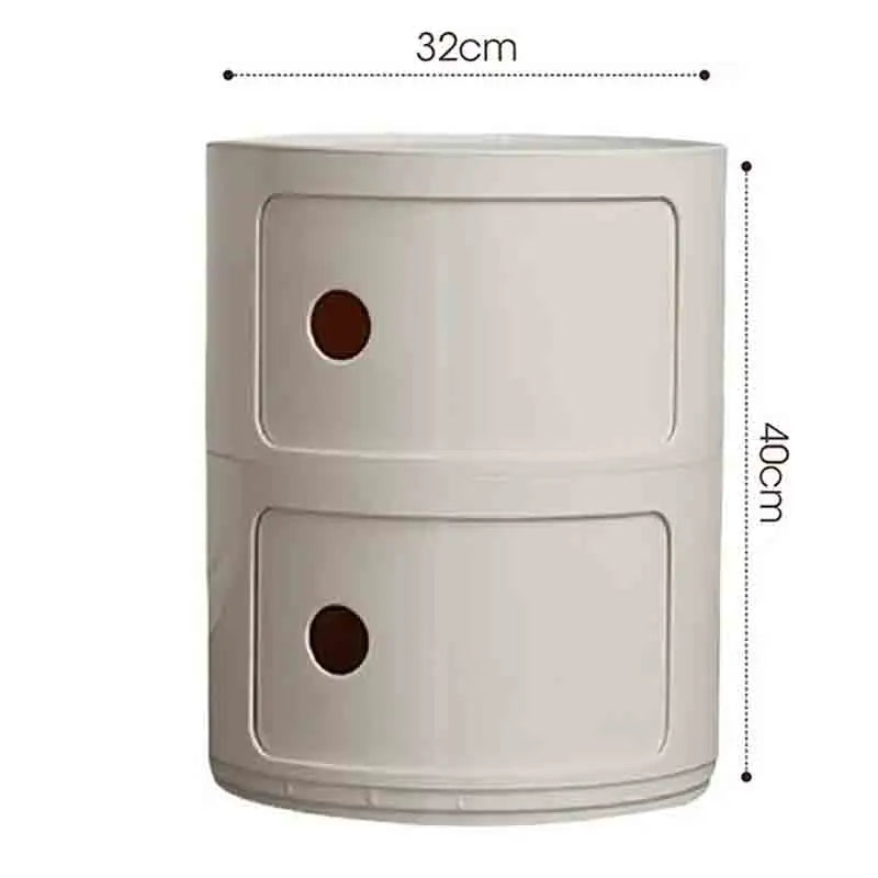 Bedside Table with Drawers Small Round Side Table Storage Cabinet Plastic Side Cabinet Nightstand for Bedroom Living Room