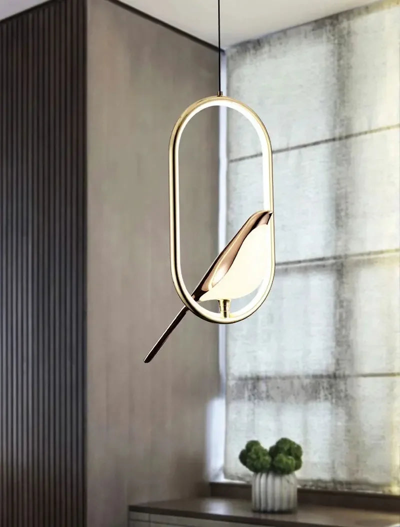 Magpie Pendant Lamp LED Living Room Bedroom Minimalist Elliptical Bedside Chandelier Restaurant Kitchen Circular Lighting Decor