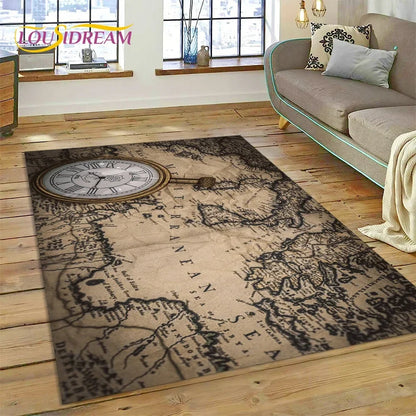 3D Ancient Nautical Chart World Map Compass Carpet Rug for Bedroom Living Room Sofa Decoration,Child Game Large Decor Floor Mat