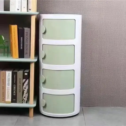 Bedside Table with Drawers Small Round Side Table Storage Cabinet Plastic Side Cabinet Nightstand for Bedroom Living Room