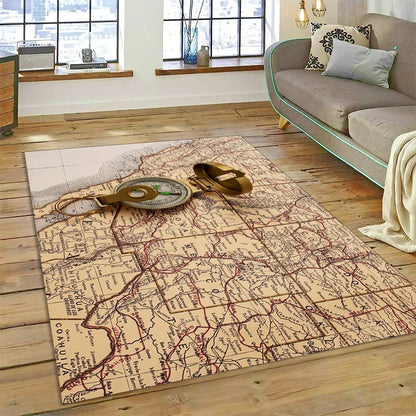 3D Ancient Nautical Chart World Map Compass Carpet Rug for Bedroom Living Room Sofa Decoration,Child Game Large Decor Floor Mat
